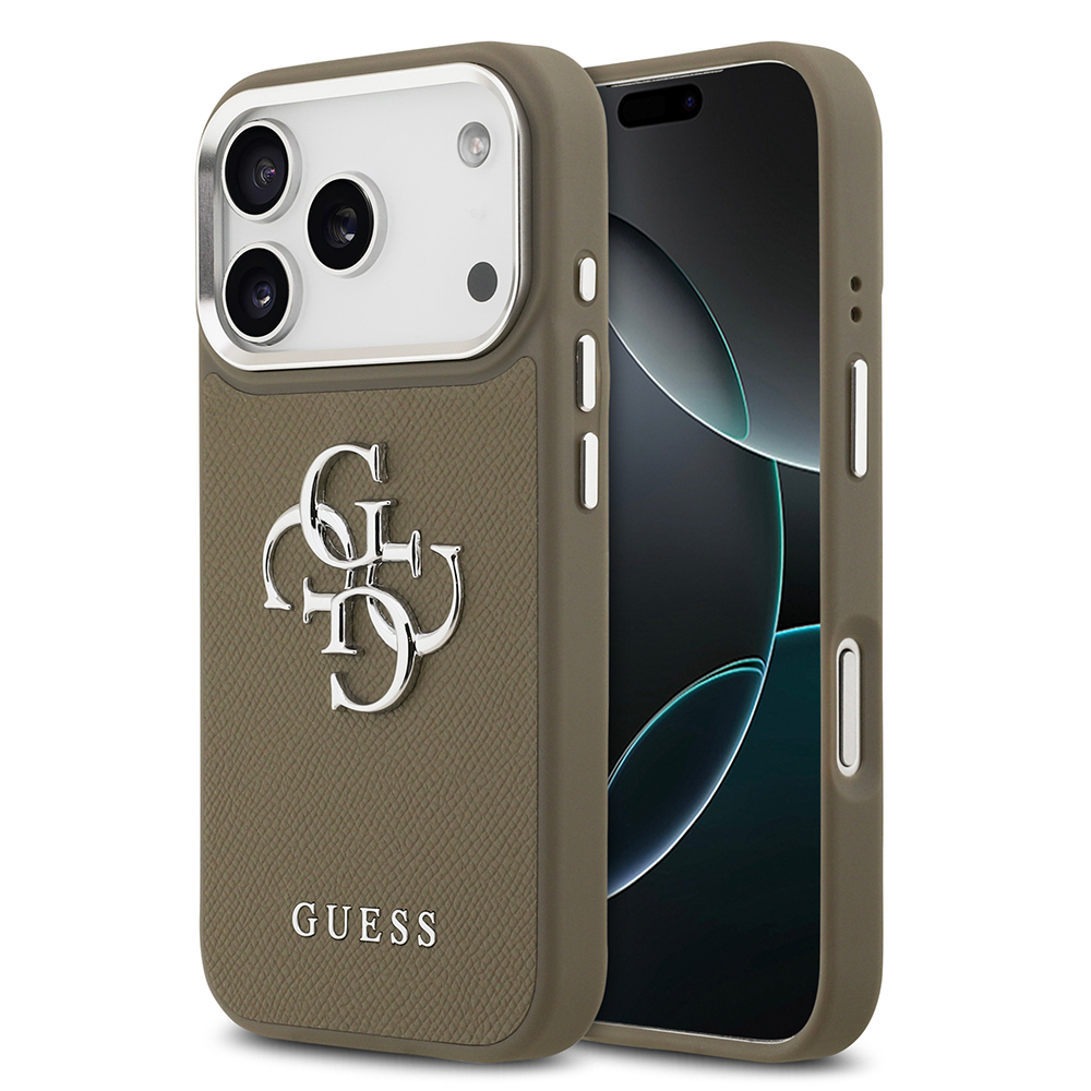 Apple iPhone 17 Pro Case Guess Original Licensed Grained 4G Metal Large Logo Cover - 1