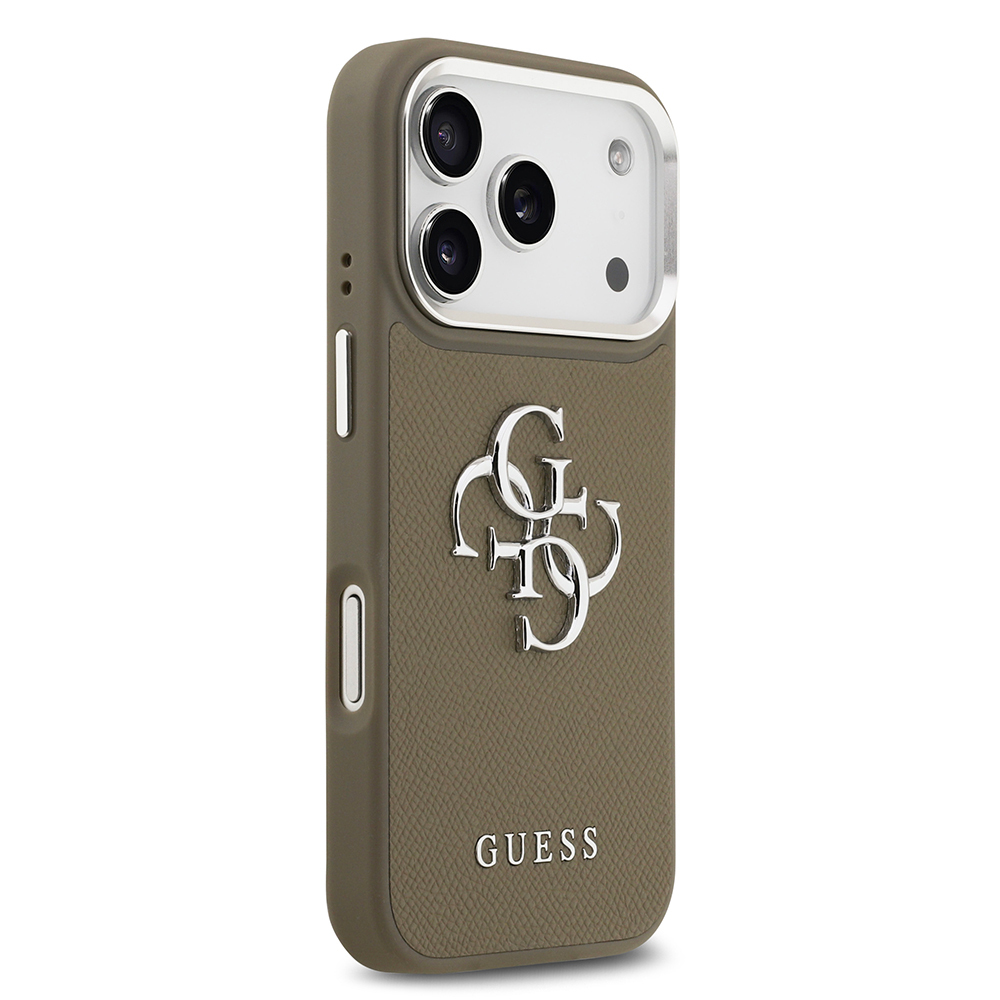 Apple iPhone 17 Pro Case Guess Original Licensed Grained 4G Metal Large Logo Cover - 5