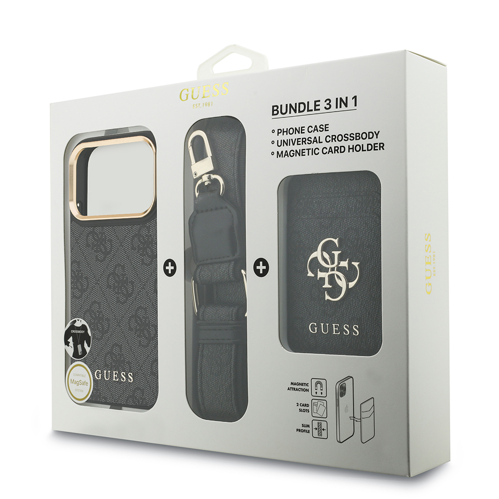 Apple iPhone 17 Pro Case Guess Original Licensed M-safe Charging Case with Strap and 4G Logo Card Holder - 24