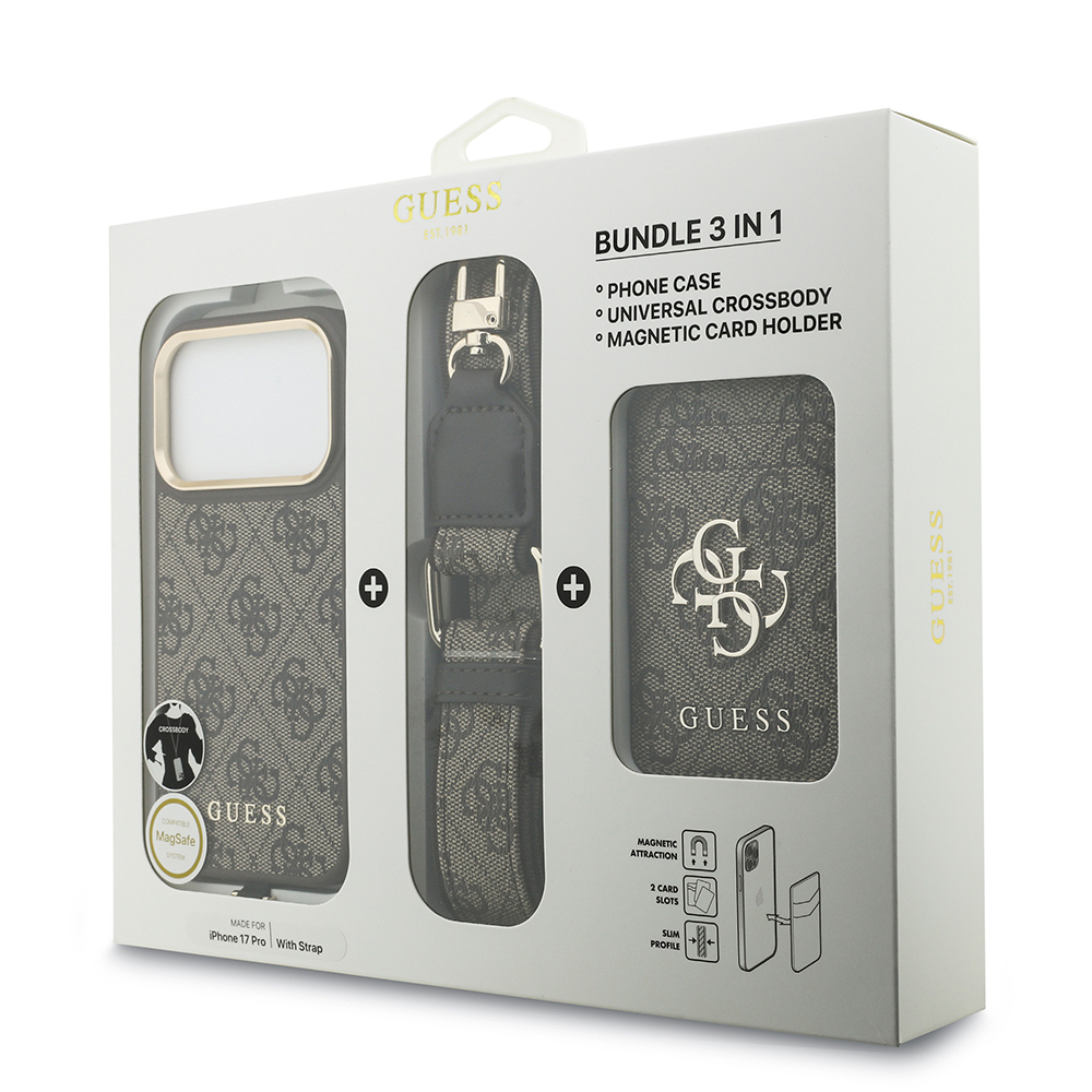 Apple iPhone 17 Pro Case Guess Original Licensed M-safe Charging Case with Strap and 4G Logo Card Holder - 25