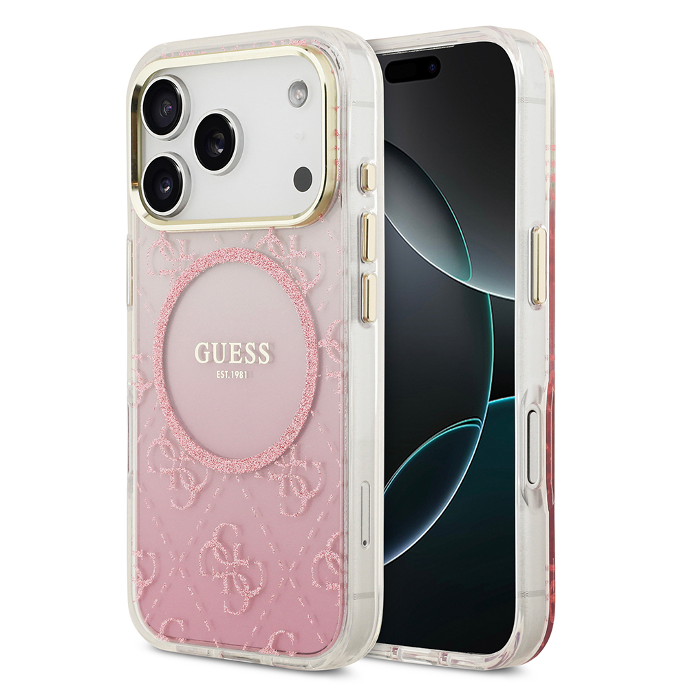 Apple iPhone 17 Pro Case Guess Original Licensed M-safe Charging Feature 4G Patterned Glitter Silicone Cover - 1