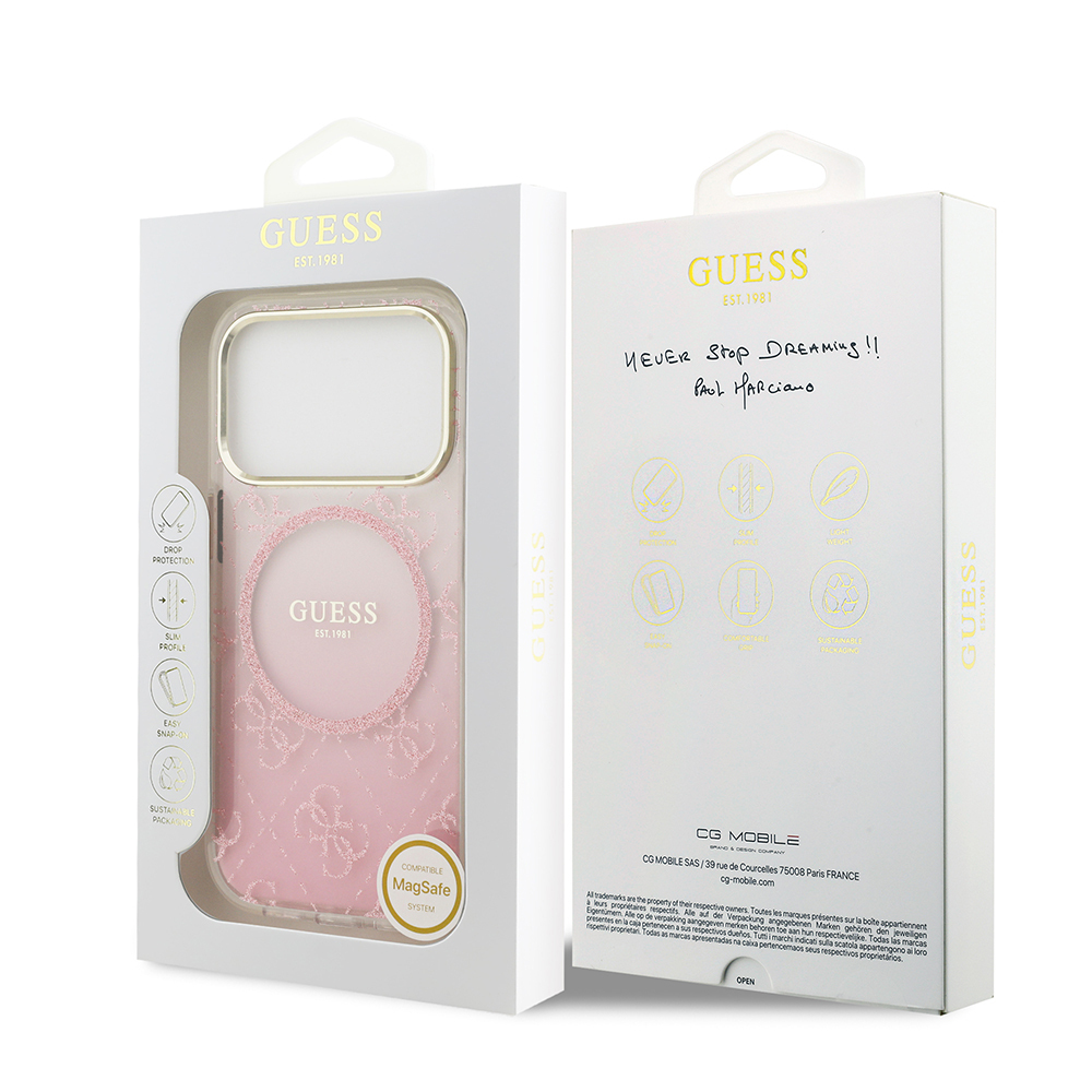 Apple iPhone 17 Pro Case Guess Original Licensed M-safe Charging Feature 4G Patterned Glitter Silicone Cover - 23