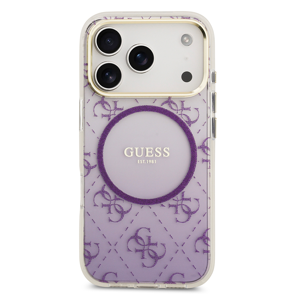 Apple iPhone 17 Pro Case Guess Original Licensed M-safe Charging Feature 4G Patterned Glitter Silicone Cover - 12