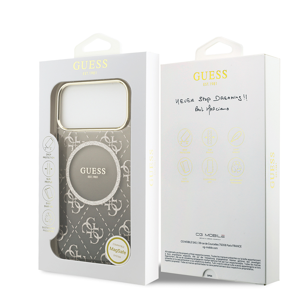 Apple iPhone 17 Pro Case Guess Original Licensed M-safe Charging Feature 4G Patterned Glitter Silicone Cover - 25