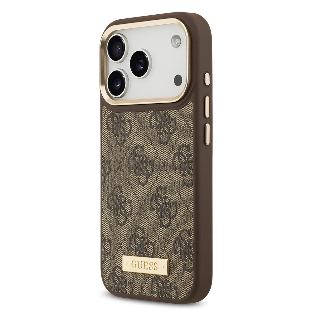 Apple iPhone 17 Pro Case Guess Original Licensed M-safe Charging Feature 4G Patterned PU Metal Plate Classic Logo Cover - 11