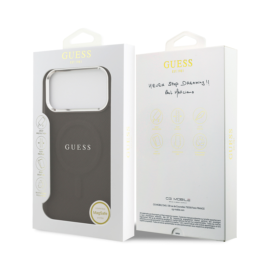 Apple iPhone 17 Pro Case Guess Original Licensed M-safe Charging Feature Classic Script Logo PU Leather Cover - 17