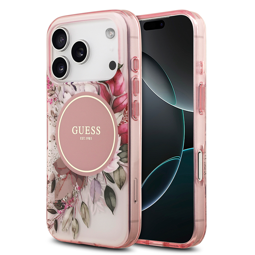 Apple iPhone 17 Pro Case Guess Original Licensed M-safe Charging Feature Flower Tonal Circle Cover - 1