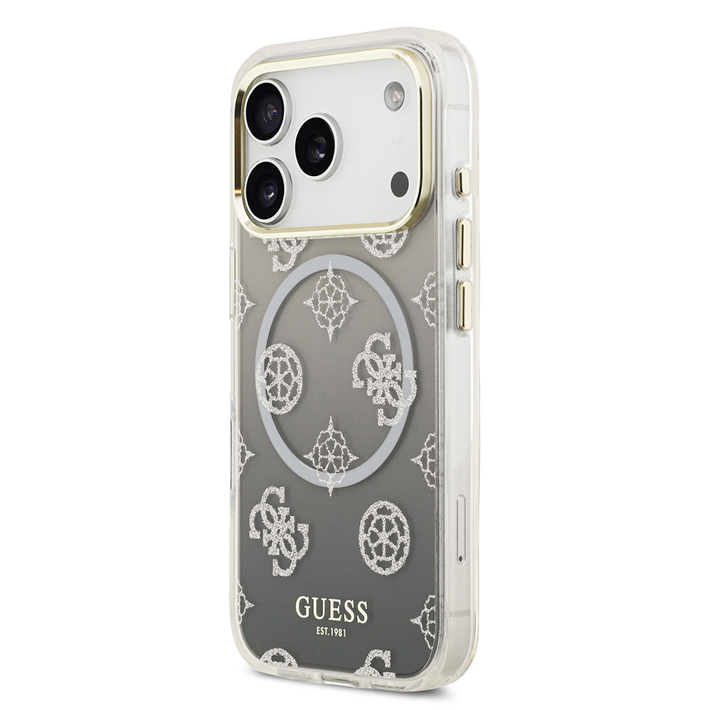 Apple iPhone 17 Pro Case Guess Original Licensed M-safe Charging Feature Glittery Peony Patterned Silicone Cover - 4