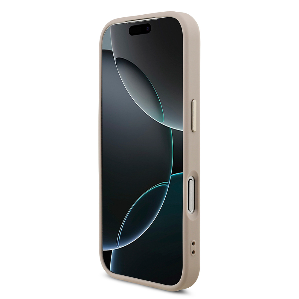 Apple iPhone 17 Pro Case Guess Original Licensed M-safe Charging Feature Gold Metal Camera Frame Stone Triangle Logo 4G Patterned Cover - 22