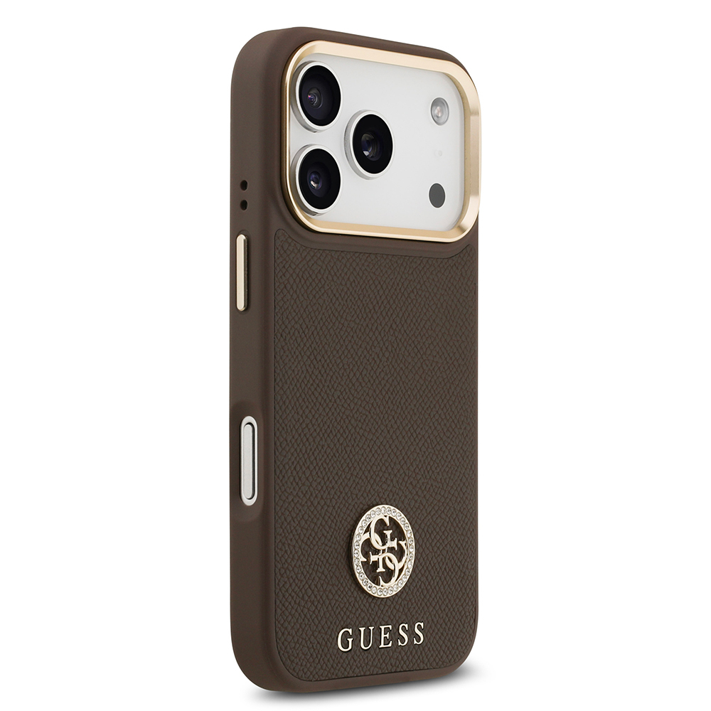 Apple iPhone 17 Pro Case Guess Original Licensed M-Safe Charging Feature Grained Text and Stone 4G Logo Cover - 6