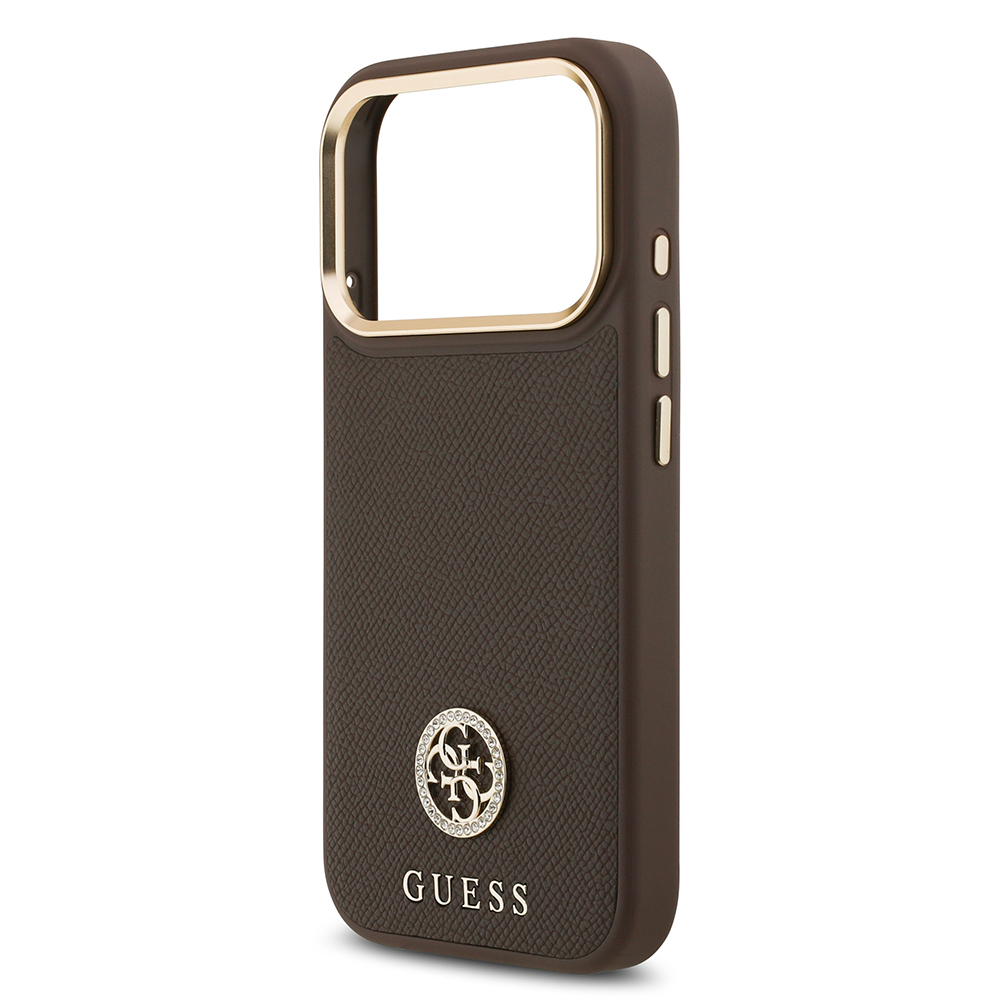 Apple iPhone 17 Pro Case Guess Original Licensed M-Safe Charging Feature Grained Text and Stone 4G Logo Cover - 8