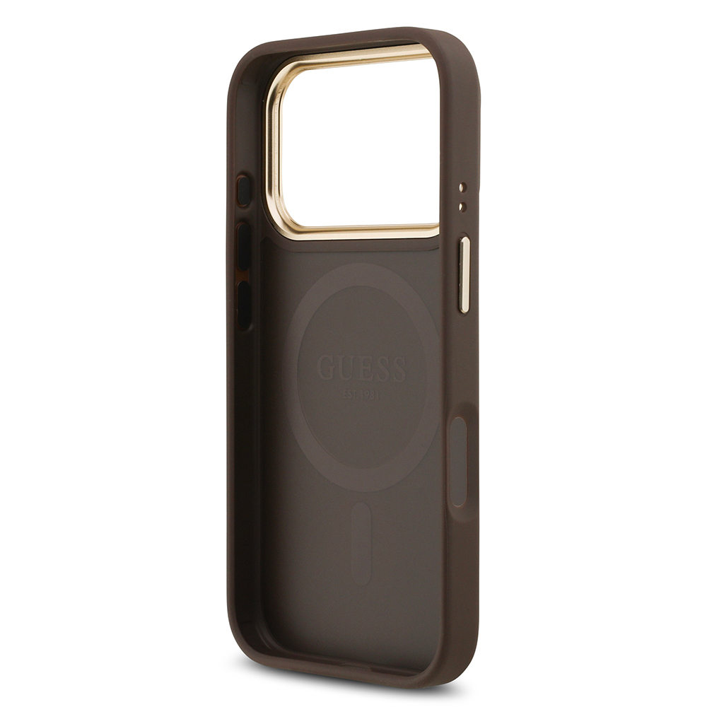 Apple iPhone 17 Pro Case Guess Original Licensed M-Safe Charging Feature Grained Text and Stone 4G Logo Cover - 9