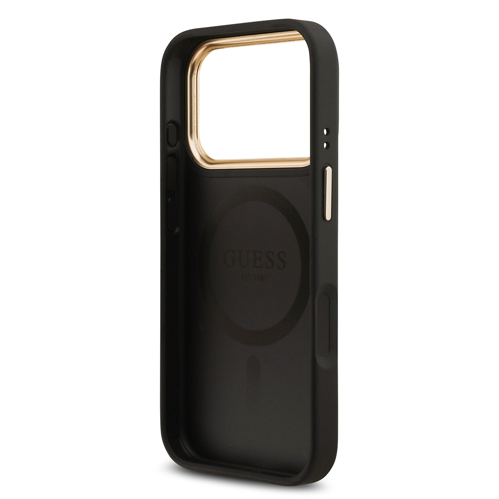 Apple iPhone 17 Pro Case Guess Original Licensed M-Safe Charging Feature Grained Text and Stone 4G Logo Cover - 16