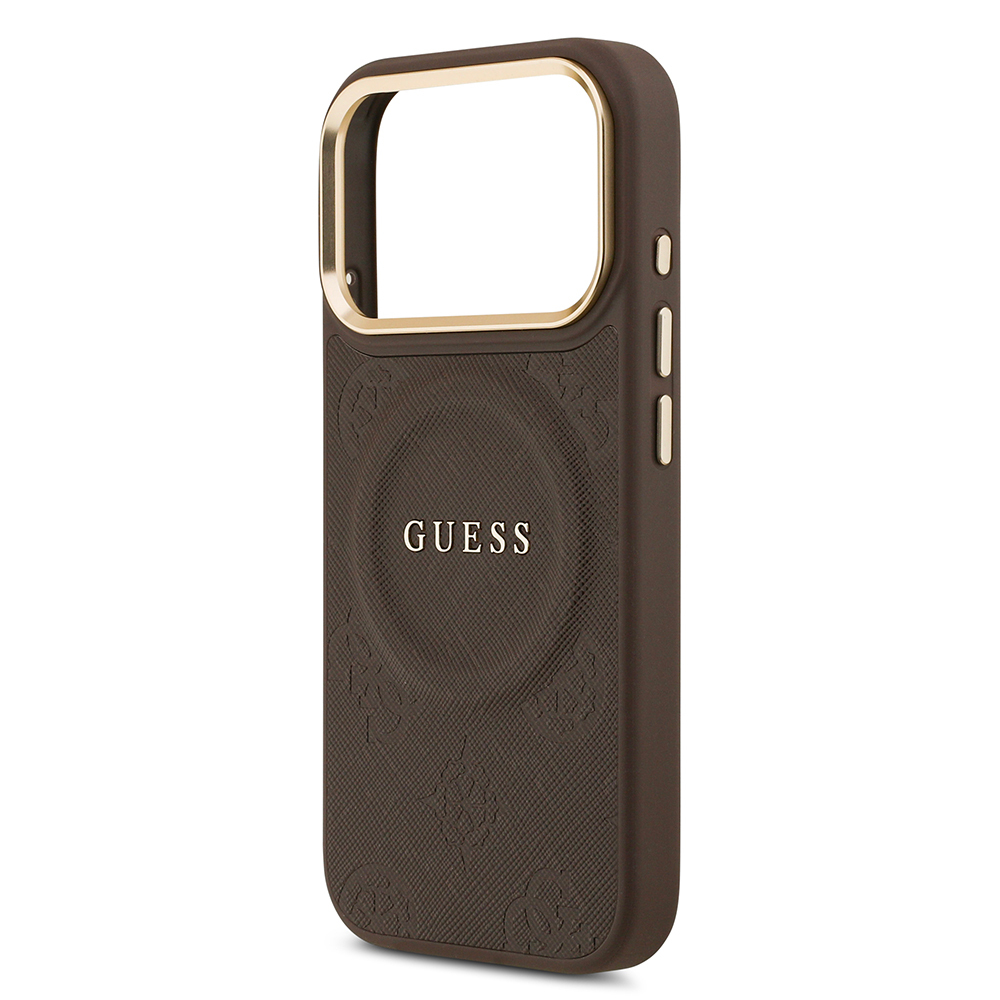 Apple iPhone 17 Pro Case Guess Original Licensed M-safe Charging Feature Hot Printed Text Logo PU Leather Peony Cover - 16
