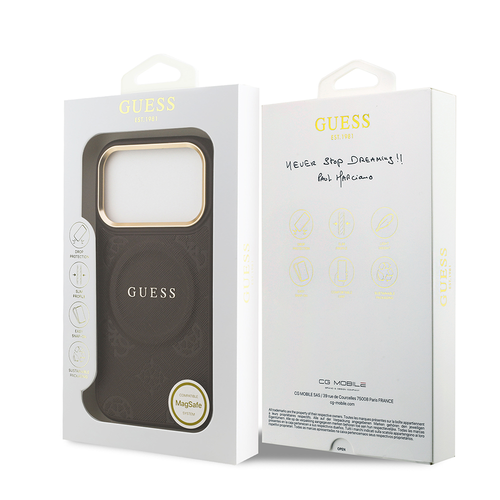 Apple iPhone 17 Pro Case Guess Original Licensed M-safe Charging Feature Hot Printed Text Logo PU Leather Peony Cover - 31