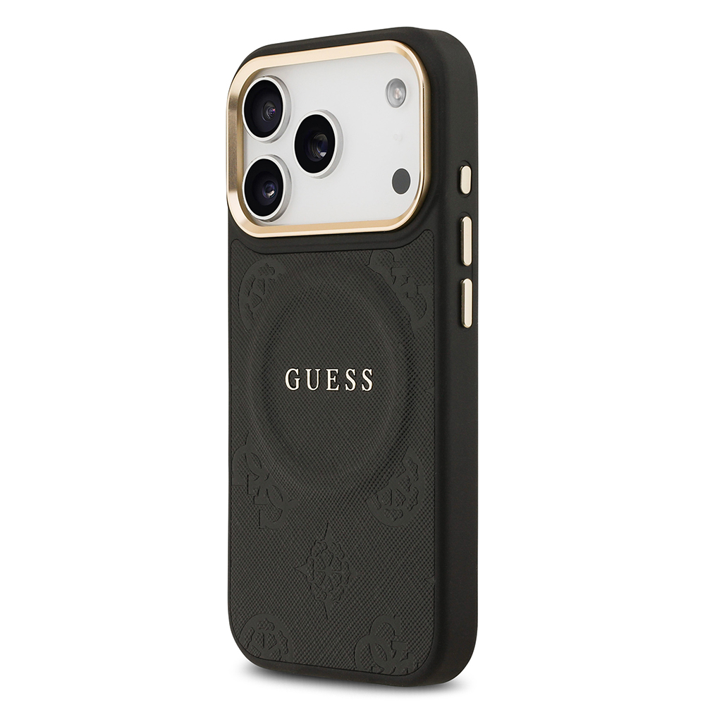 Apple iPhone 17 Pro Case Guess Original Licensed M-safe Charging Feature Hot Printed Text Logo PU Leather Peony Cover - 18