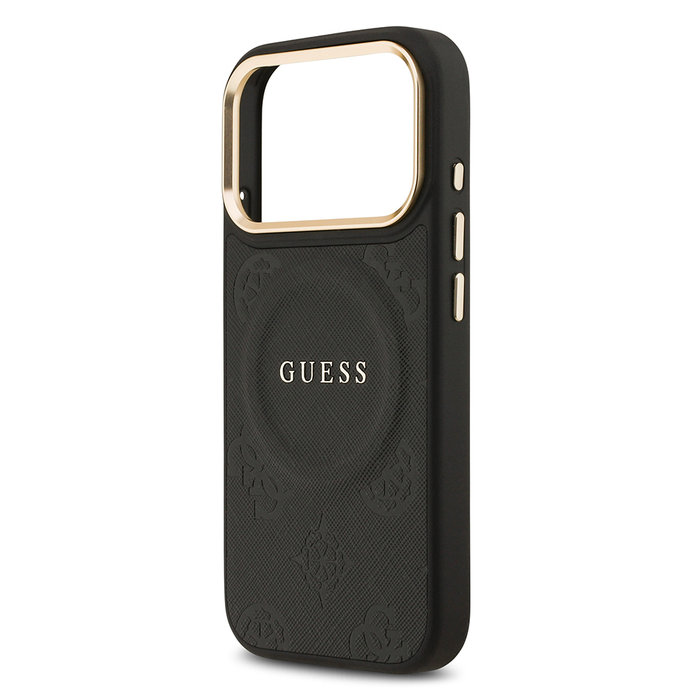 Apple iPhone 17 Pro Case Guess Original Licensed M-safe Charging Feature Hot Printed Text Logo PU Leather Peony Cover - 22
