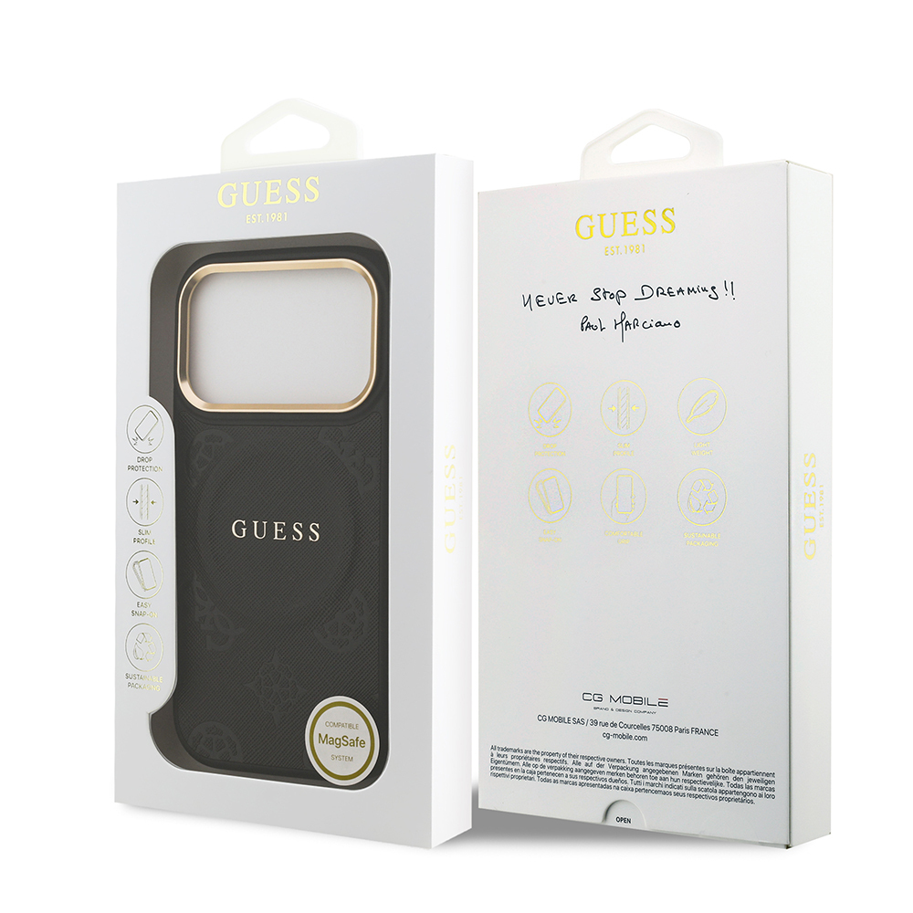 Apple iPhone 17 Pro Case Guess Original Licensed M-safe Charging Feature Hot Printed Text Logo PU Leather Peony Cover - 32