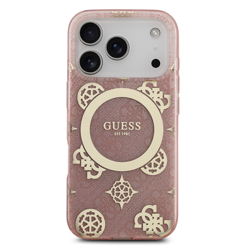 Apple iPhone 17 Pro Case Guess Original Licensed M-Safe Charging Feature IML Peony and 4G Patterned Classic Logo Cover - 18