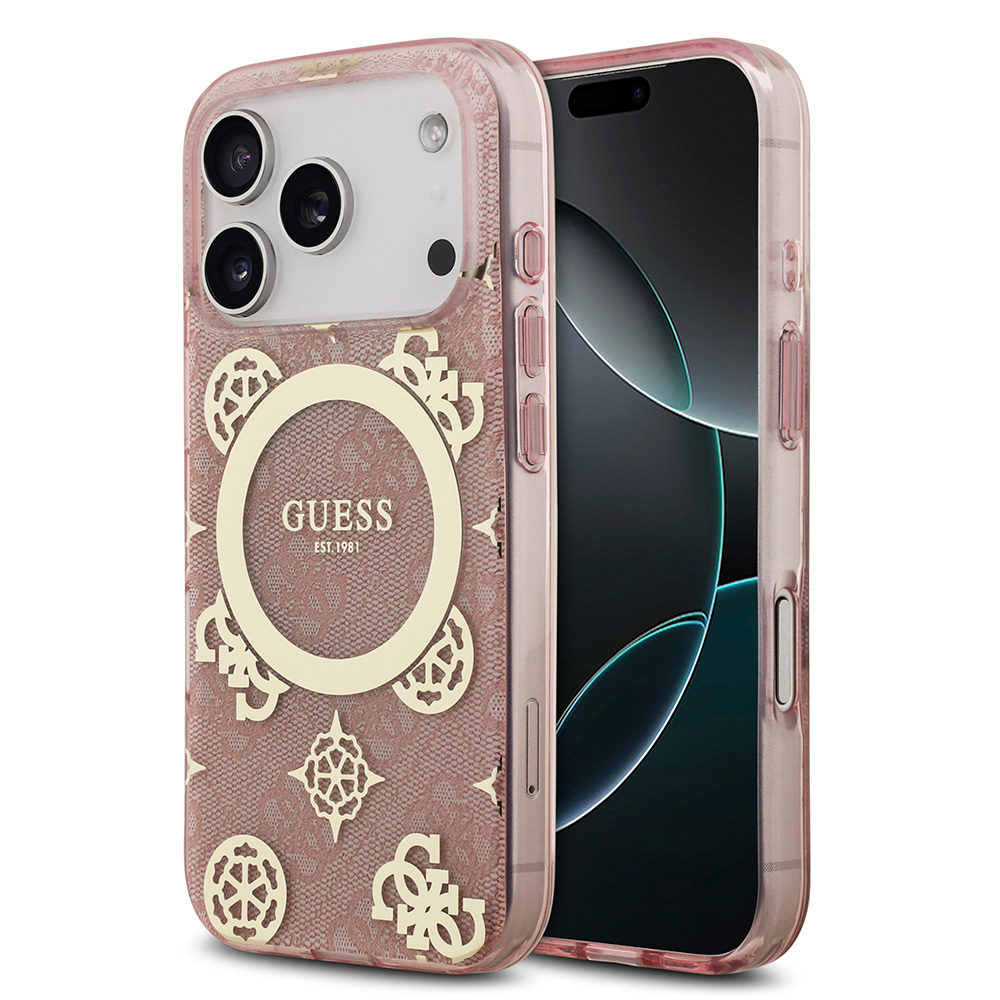Apple iPhone 17 Pro Case Guess Original Licensed M-Safe Charging Feature IML Peony and 4G Patterned Classic Logo Cover - 4