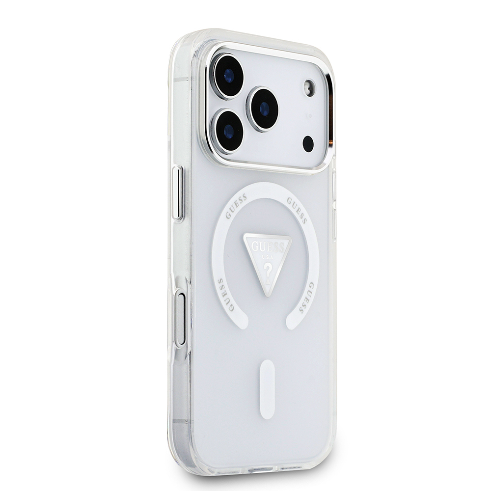 Apple iPhone 17 Pro Case Guess Original Licensed M-Safe Charging Feature IML Printed Triangle Logo Metal Camera Frame Cover - 12