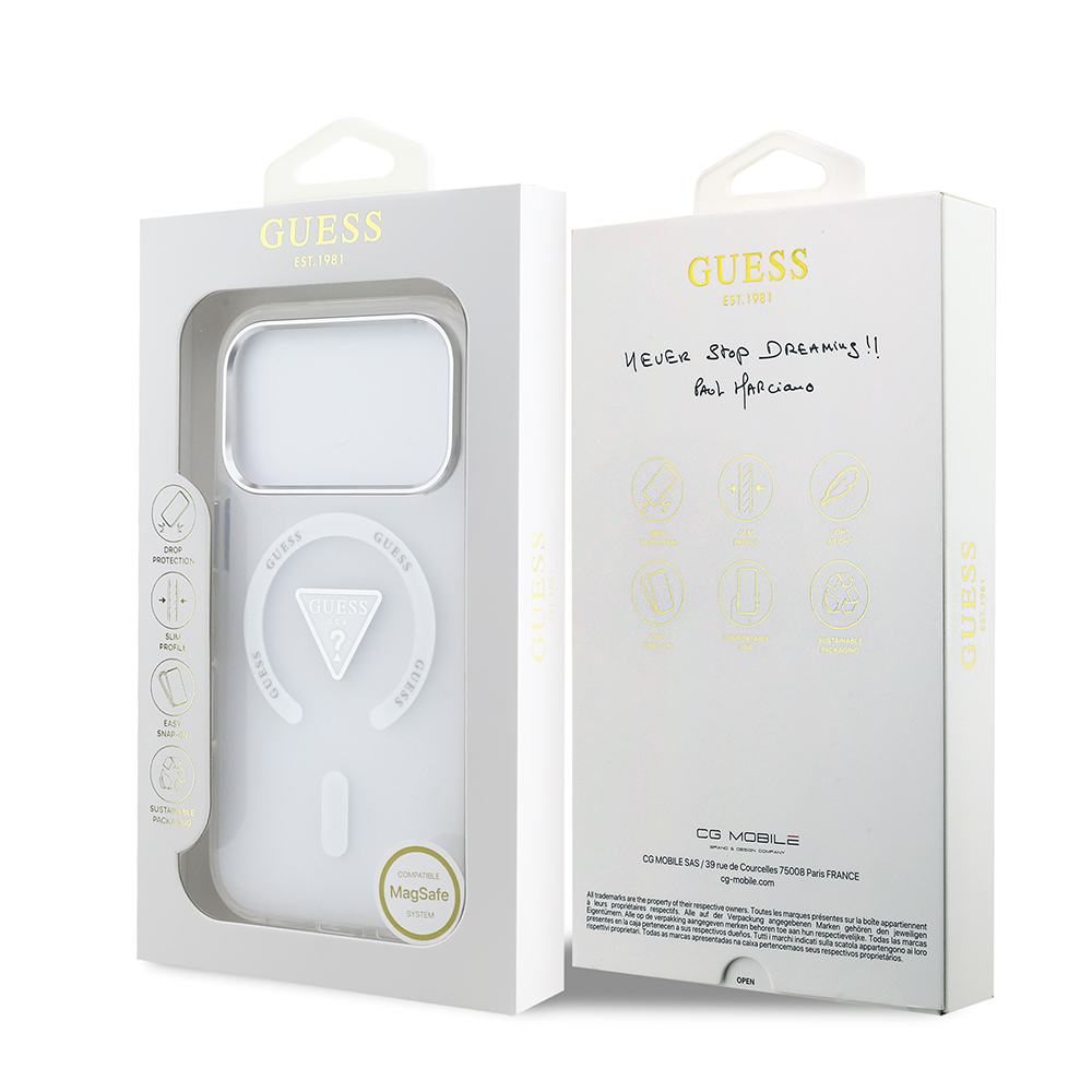 Apple iPhone 17 Pro Case Guess Original Licensed M-Safe Charging Feature IML Printed Triangle Logo Metal Camera Frame Cover - 17