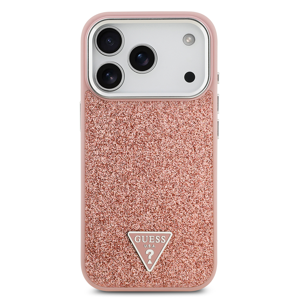 Apple iPhone 17 Pro Case Guess Original Licensed M-Safe Charging Feature Metal Camera Frame Triangle Logo Glitter Cover - 7