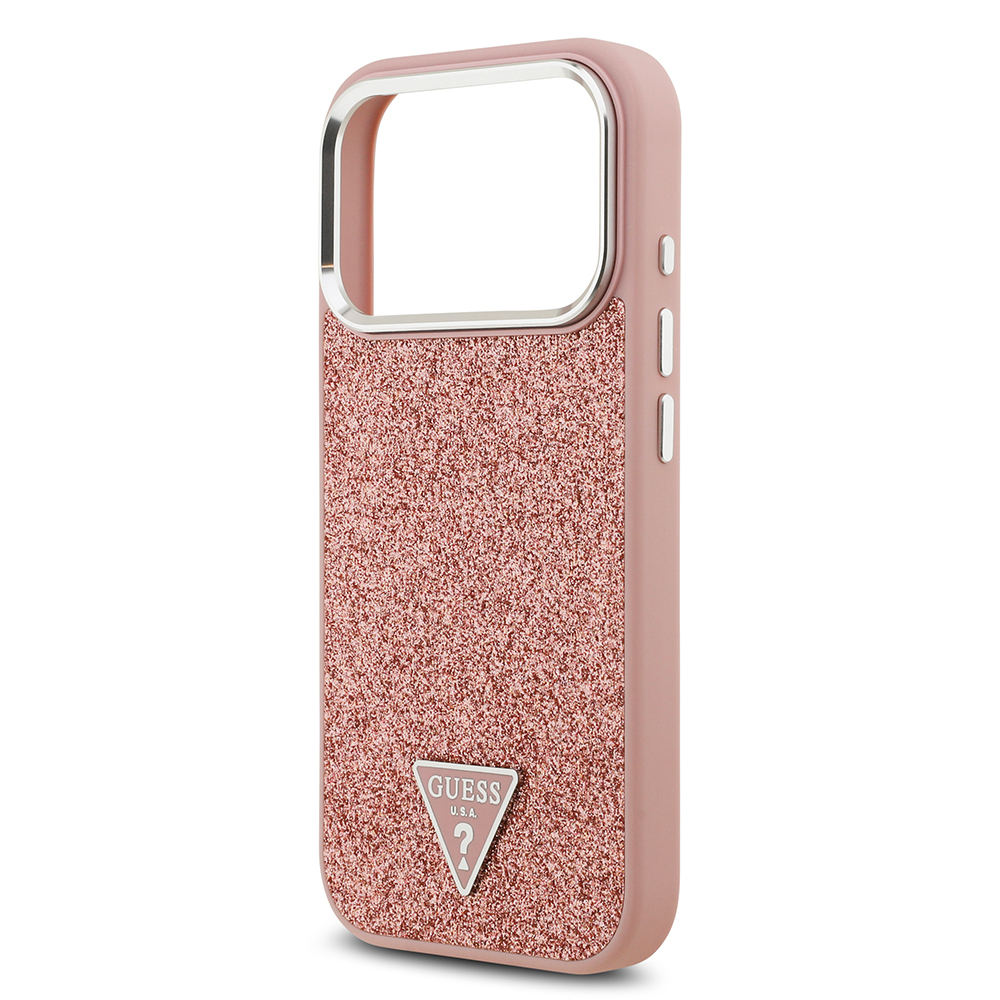 Apple iPhone 17 Pro Case Guess Original Licensed M-Safe Charging Feature Metal Camera Frame Triangle Logo Glitter Cover - 10