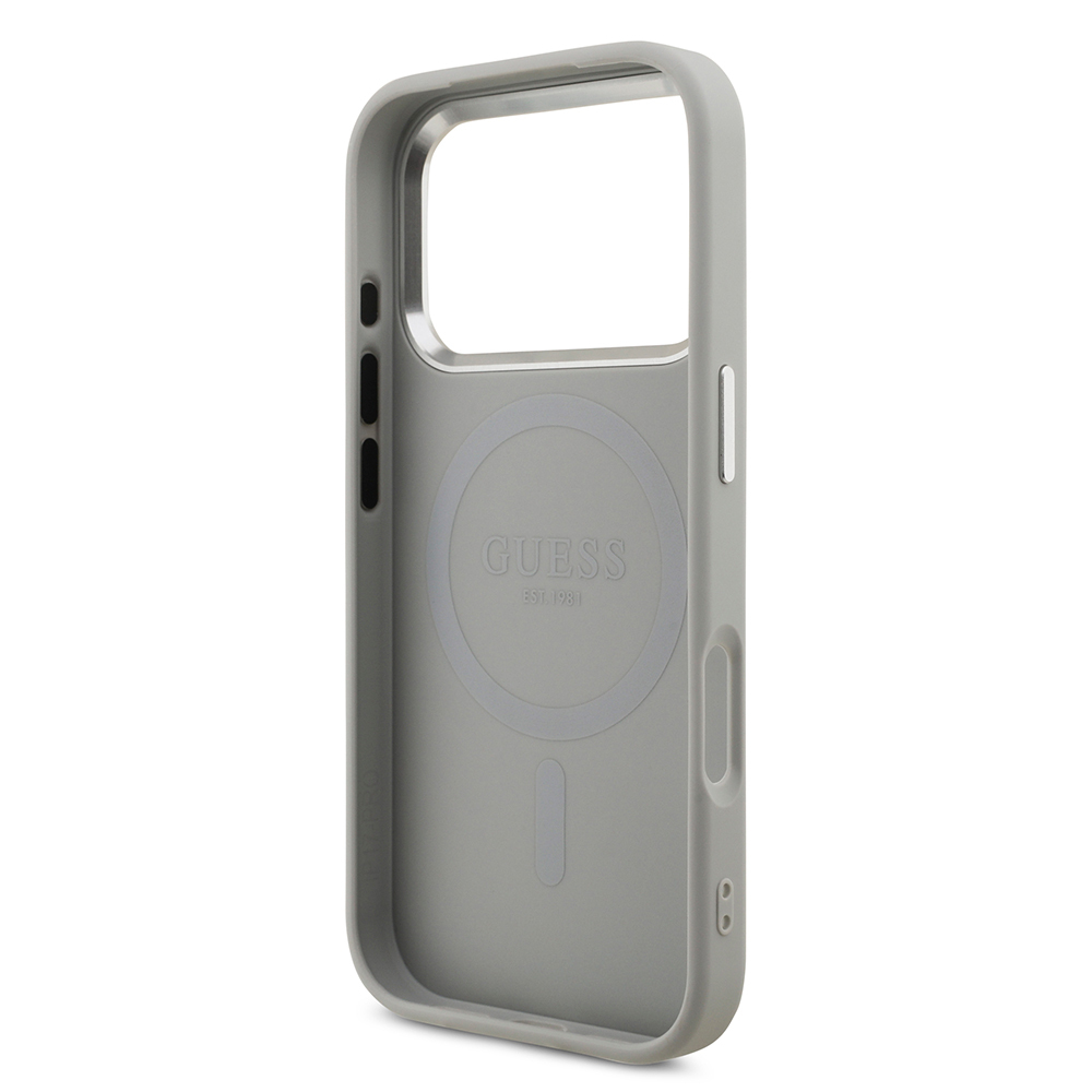 Apple iPhone 17 Pro Case Guess Original Licensed M-Safe Charging Feature Metal Camera Frame Triangle Logo Glitter Cover - 17