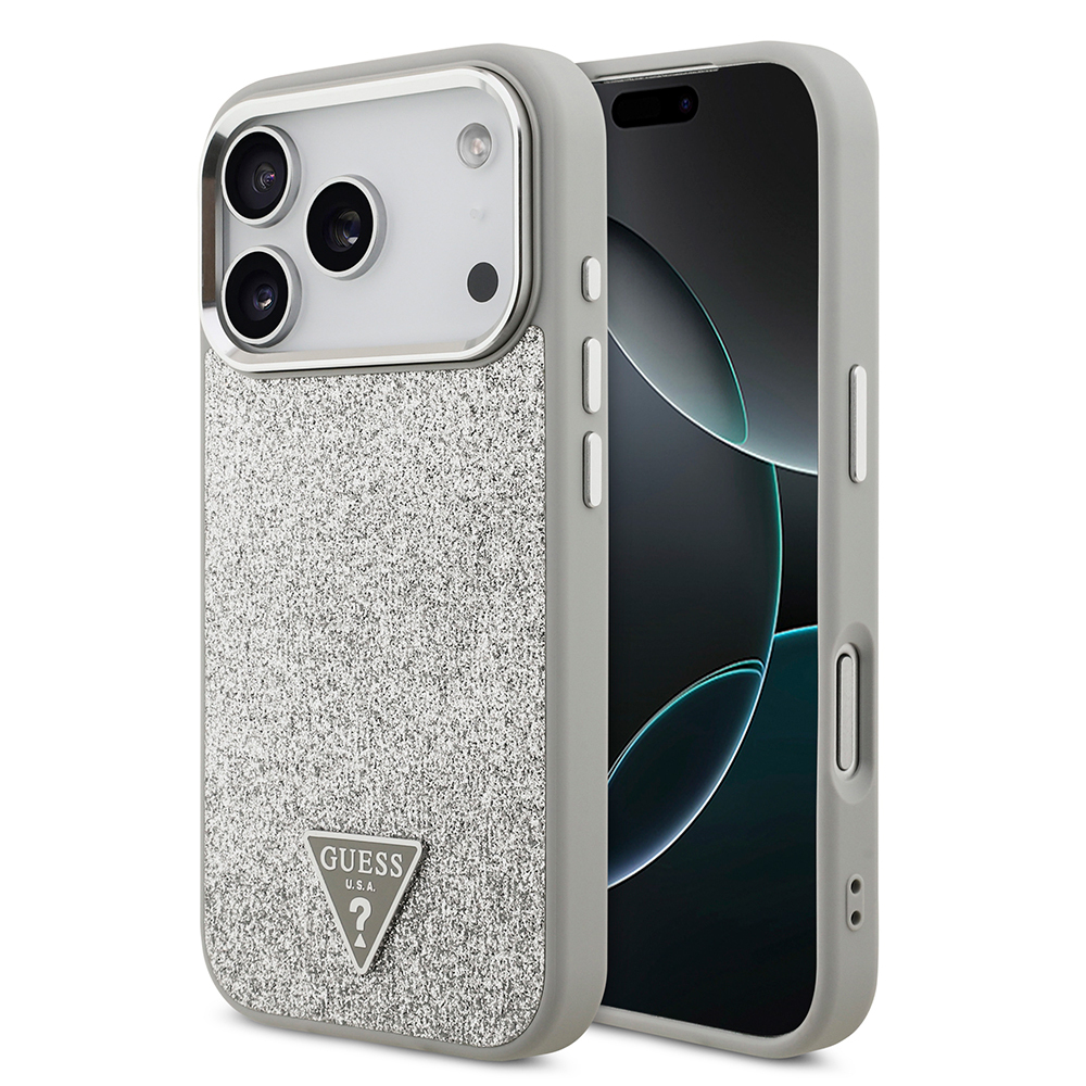 Apple iPhone 17 Pro Case Guess Original Licensed M-Safe Charging Feature Metal Camera Frame Triangle Logo Glitter Cover - 3