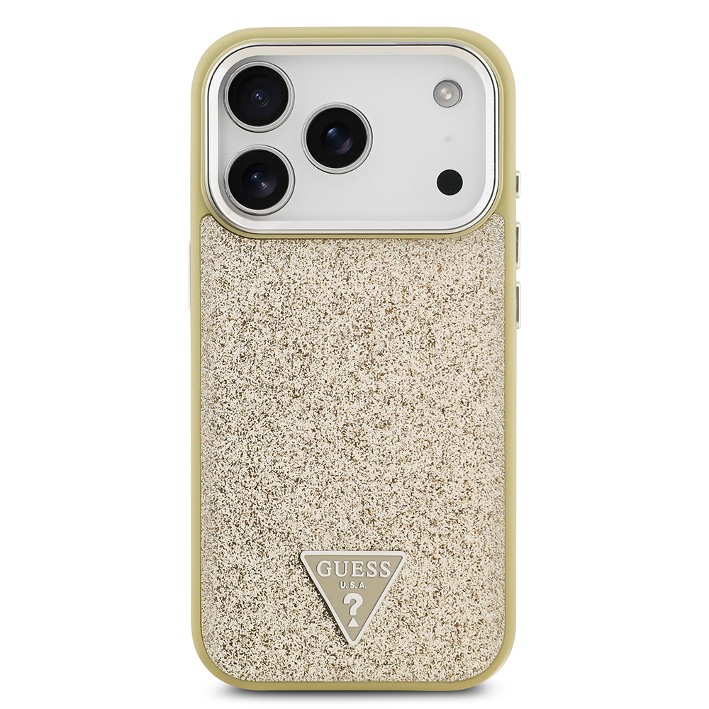 Apple iPhone 17 Pro Case Guess Original Licensed M-Safe Charging Feature Metal Camera Frame Triangle Logo Glitter Cover - 19