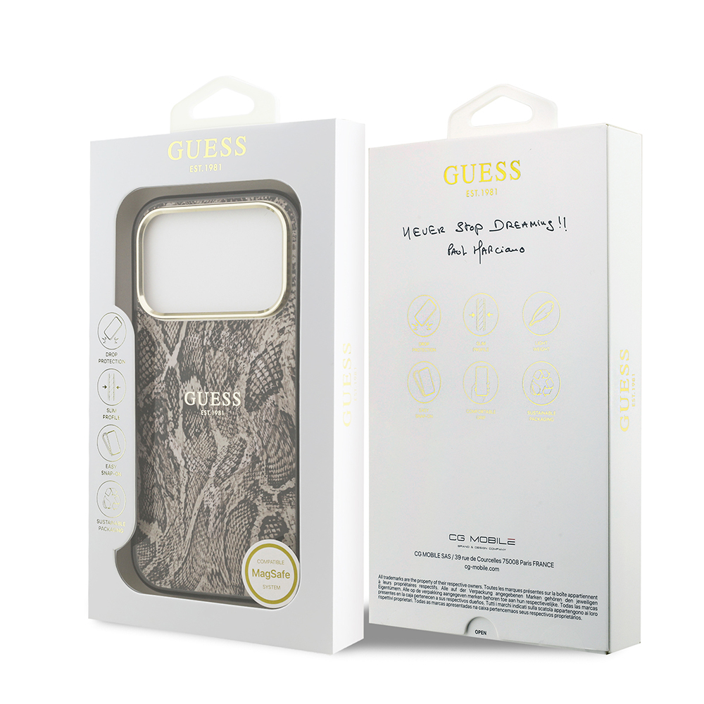 Apple iPhone 17 Pro Case Guess Original Licensed M-safe Charging Feature Text Logo Python Patterned Cover - 17