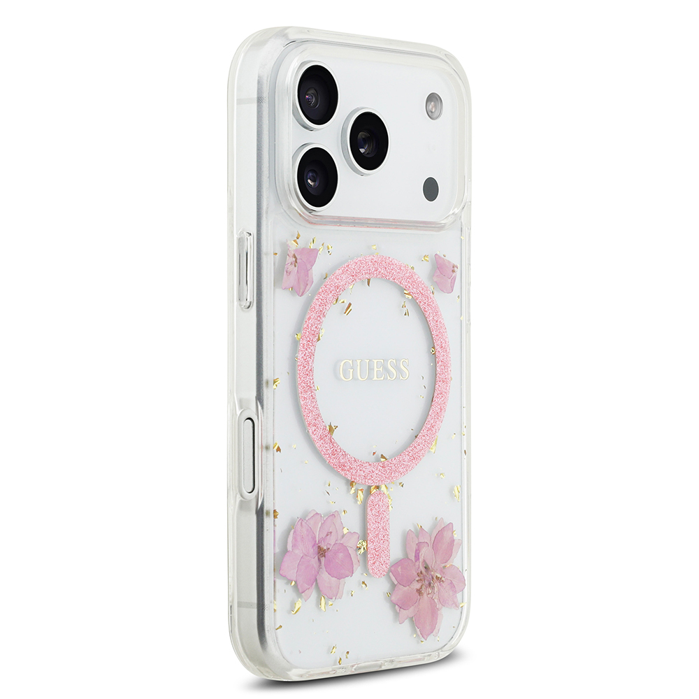 Apple iPhone 17 Pro Case Guess Original Licensed M-safe Charging Transparent Resin Flowers Cover - 6