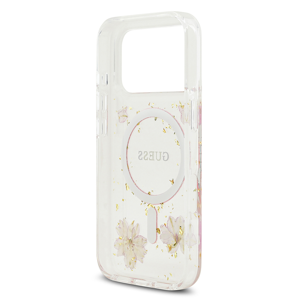 Apple iPhone 17 Pro Case Guess Original Licensed M-safe Charging Transparent Resin Flowers Cover - 9