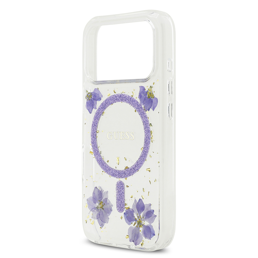 Apple iPhone 17 Pro Case Guess Original Licensed M-safe Charging Transparent Resin Flowers Cover - 14
