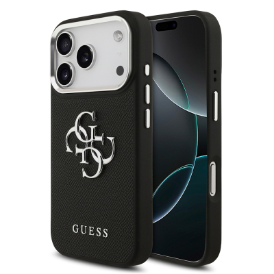 Apple iPhone 17 Pro Case Guess Original Licensed PU Leather 4G Large Metal Logo Design Cover Black