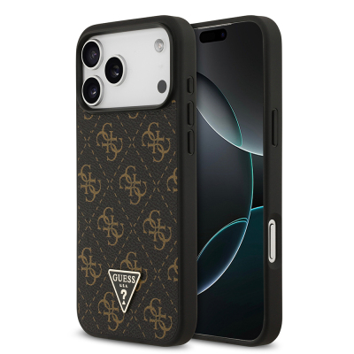 Apple iPhone 17 Pro Case Guess Original Licensed PU Leather 4G Patterned Triangle Logo Cover Black