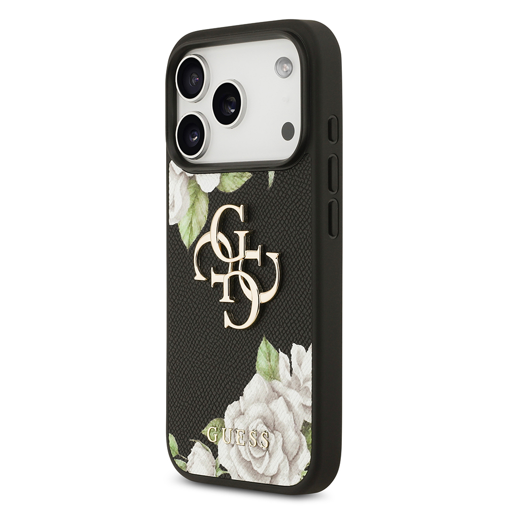 Apple iPhone 17 Pro Case Guess Original Licensed Rose Printed Large Metal Logo Design Cover - 3