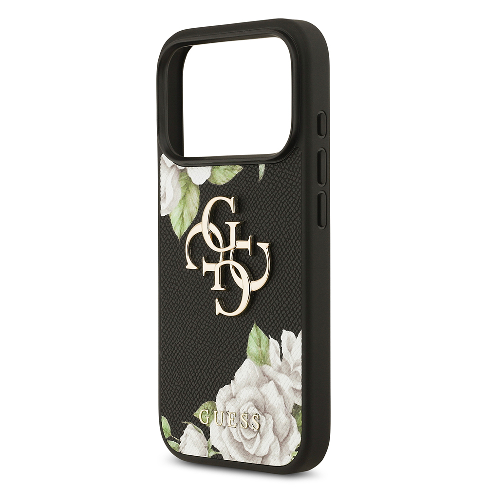 Apple iPhone 17 Pro Case Guess Original Licensed Rose Printed Large Metal Logo Design Cover - 7
