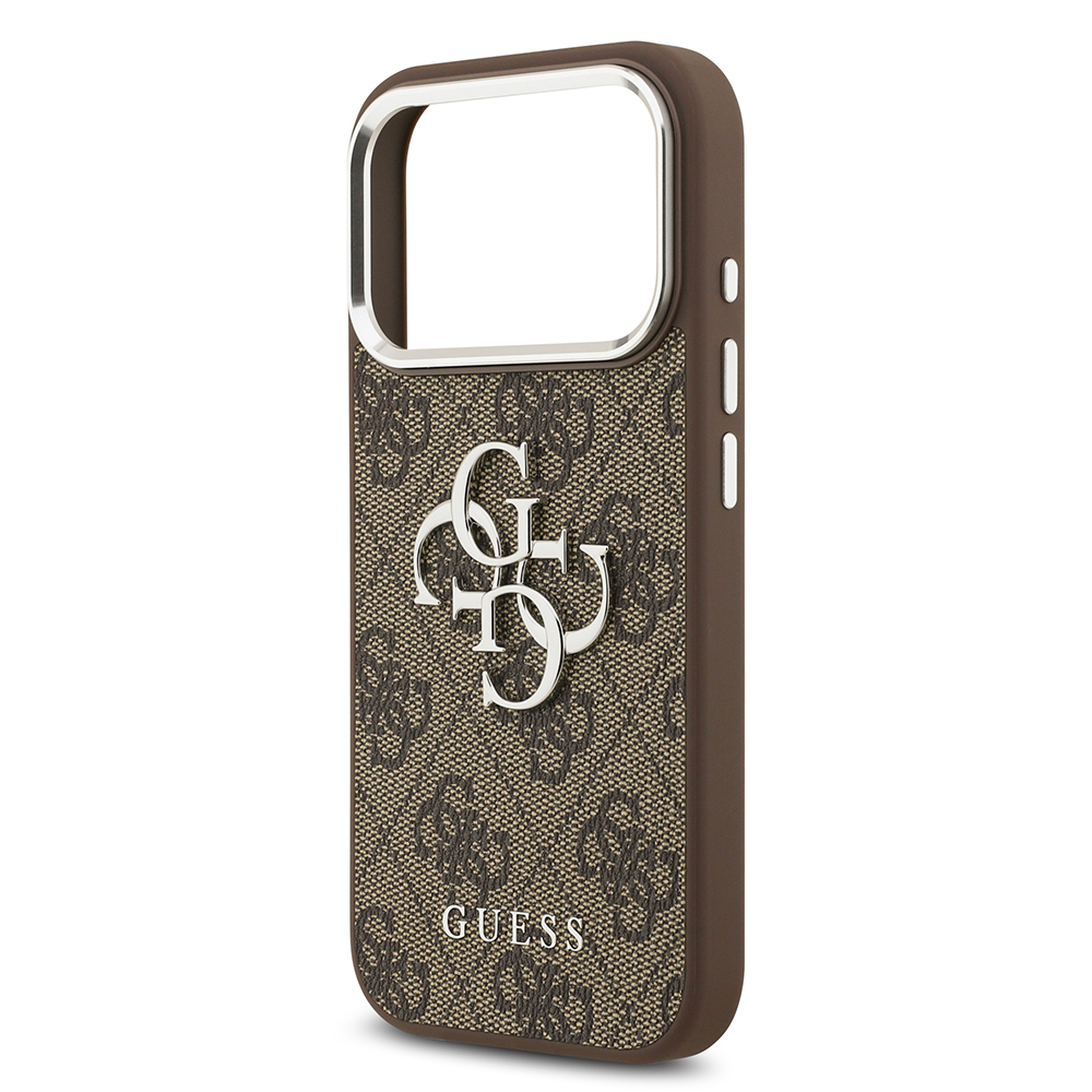 Apple iPhone 17 Pro Case Guess Original Licensed Silver Metal Camera Frame 4G Patterned Metal Large 4G and Text Logo Cover - 8