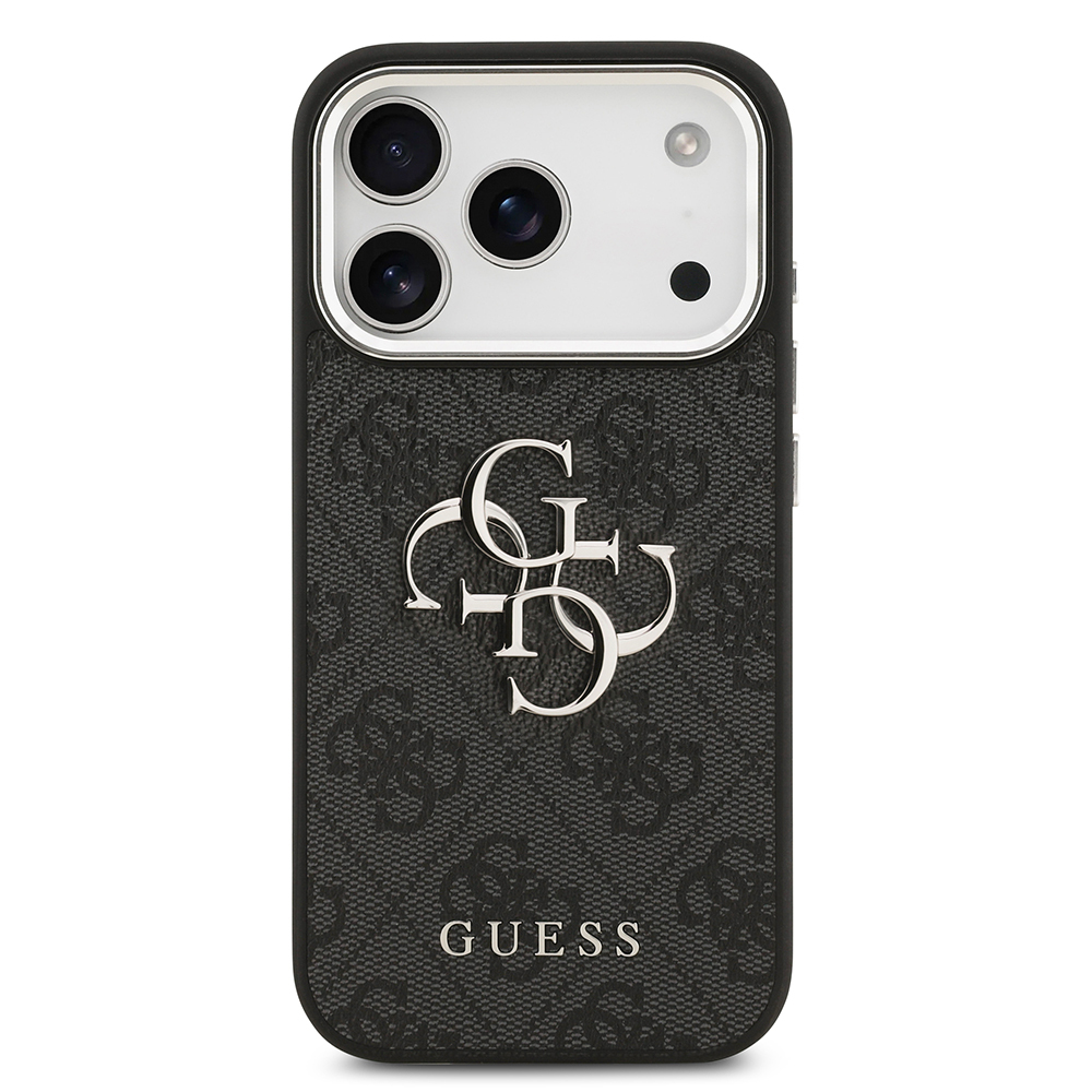 Apple iPhone 17 Pro Case Guess Original Licensed Silver Metal Camera Frame 4G Patterned Metal Large 4G and Text Logo Cover - 11