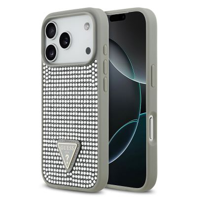 Apple iPhone 17 Pro Case Guess Original Licensed Stone Back Triangle Logo Cover Silver