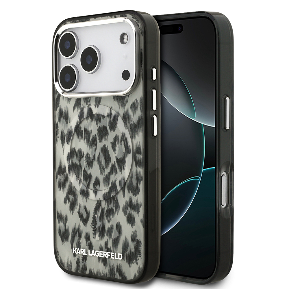 Apple iPhone 17 Pro Case Karl Lagerfeld Original Licensed M-Safe Charging Feature IML Leopard Print Cover - 1