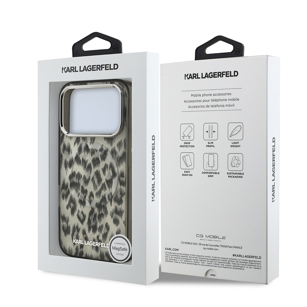 Apple iPhone 17 Pro Case Karl Lagerfeld Original Licensed M-Safe Charging Feature IML Leopard Print Cover - 16