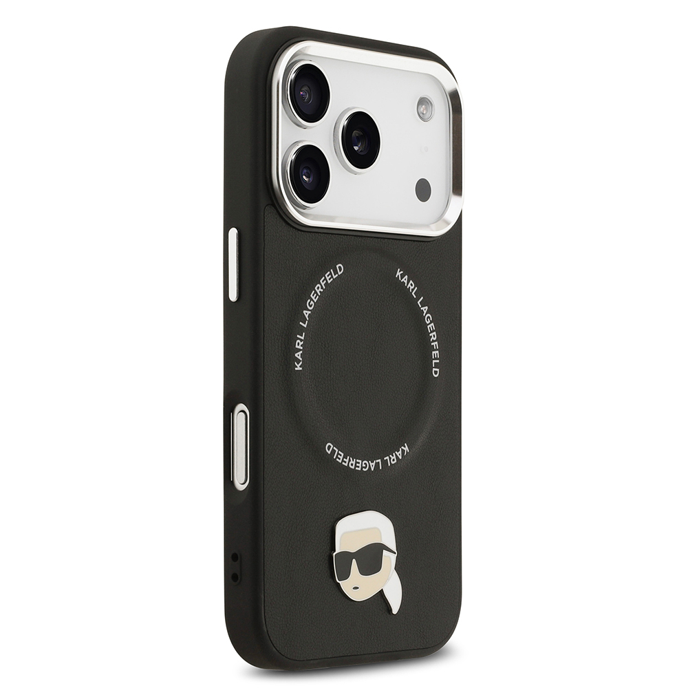Apple iPhone 17 Pro Case Karl Lagerfeld Original Licensed M-Safe Charging Feature Metal Camera and Button Design Karl PU Leather Cover - 5