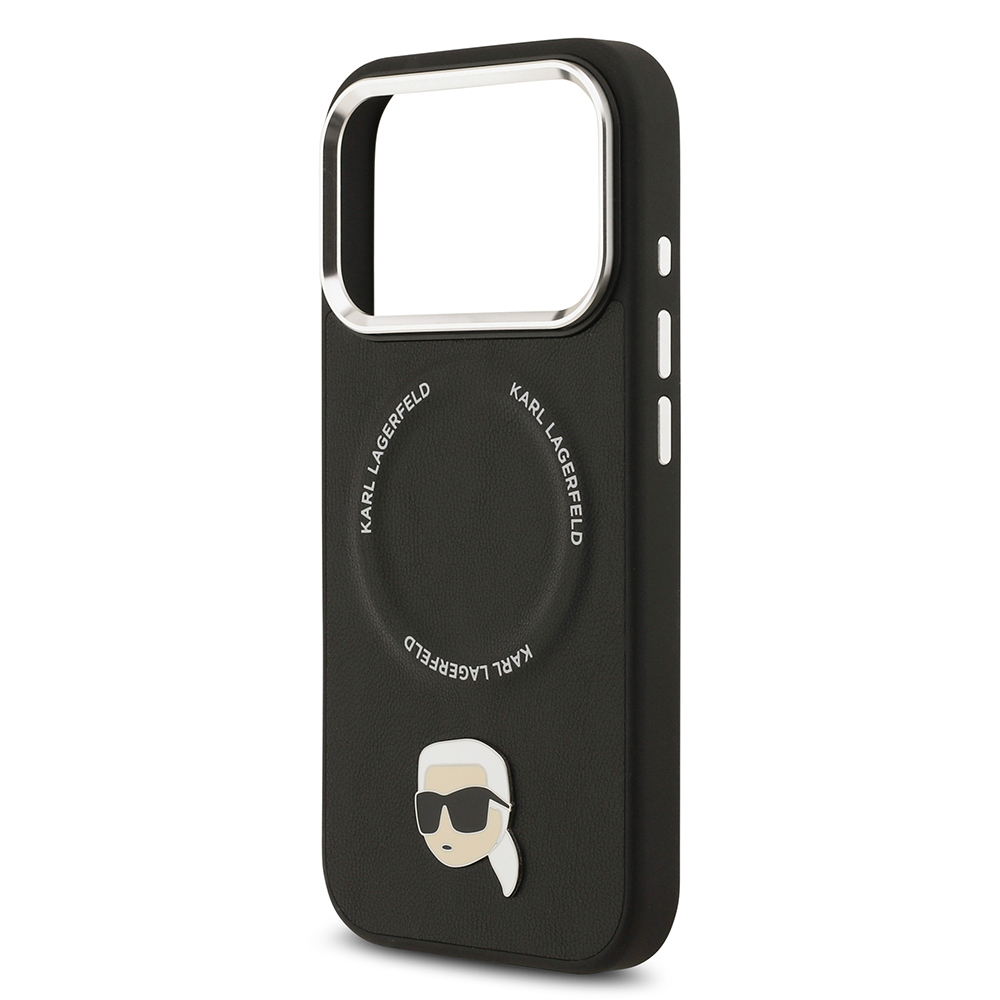 Apple iPhone 17 Pro Case Karl Lagerfeld Original Licensed M-Safe Charging Feature Metal Camera and Button Design Karl PU Leather Cover - 7