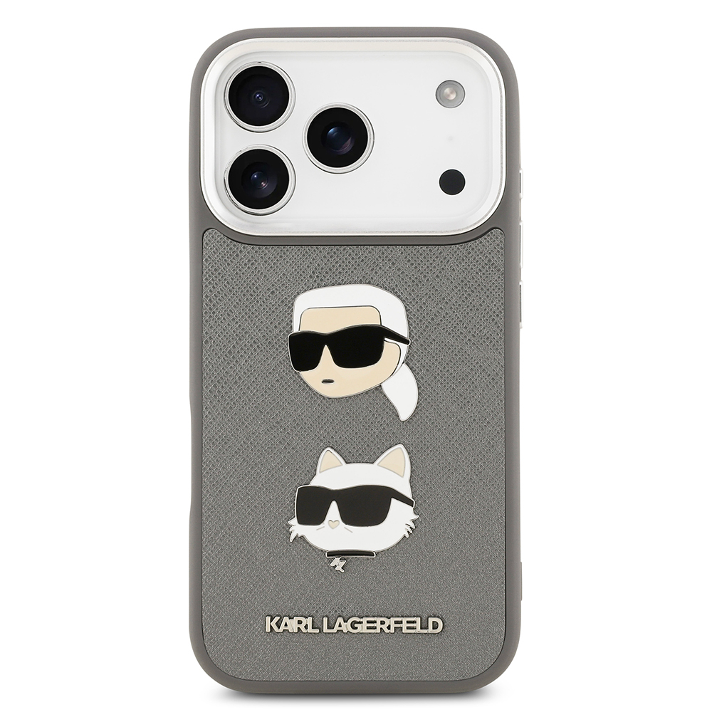 Apple iPhone 17 Pro Case Karl Lagerfeld Original Licensed Metal Logo K&C Heads Pin Cover - 5