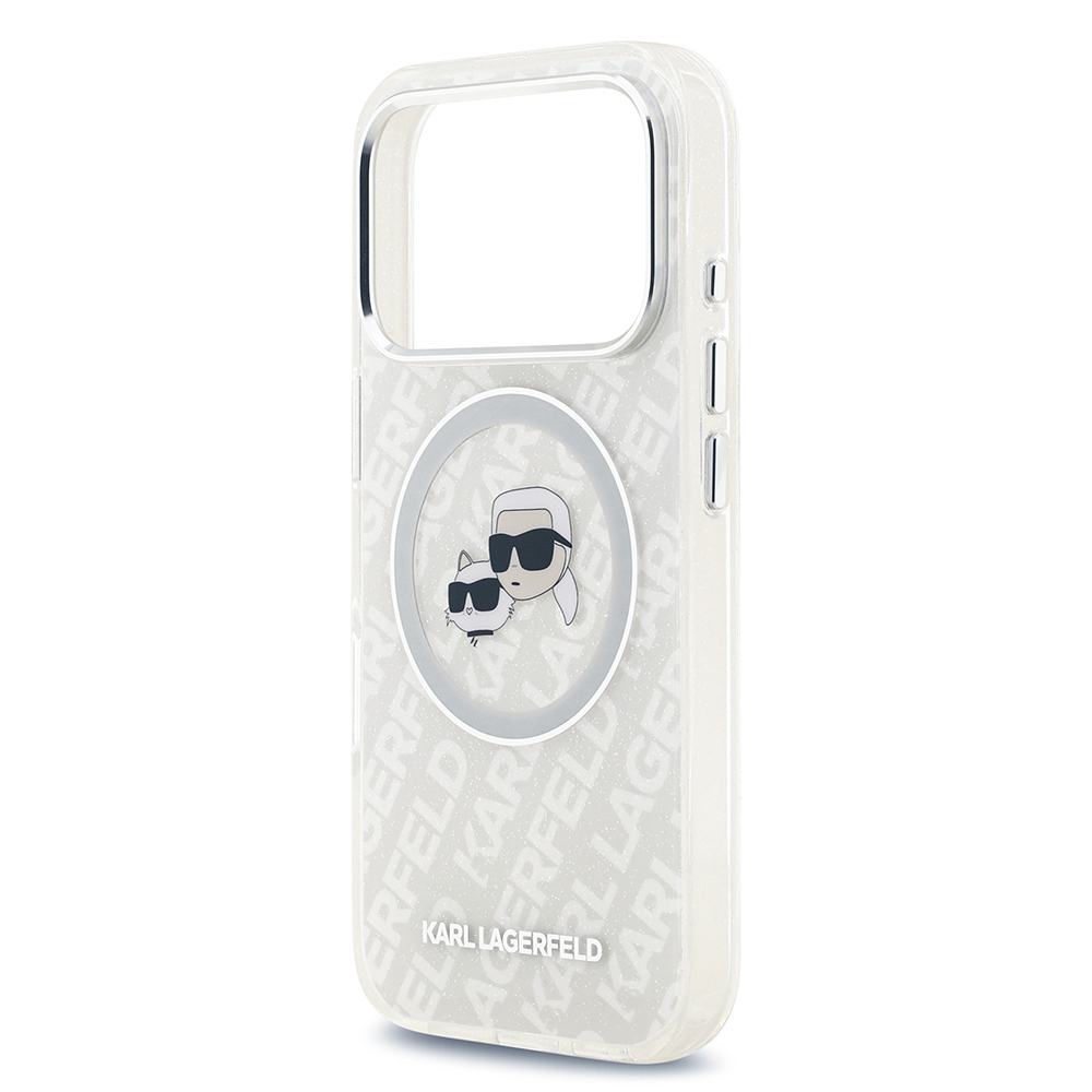 Apple iPhone 17 Pro Case Karl Lagerfeld Original Licensed Shining Glittery Karl & Choupette Heads Cover - 9