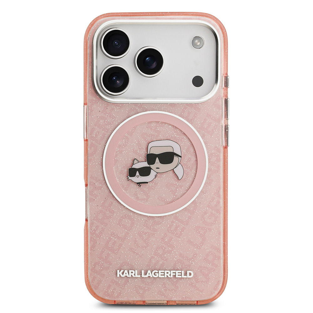 Apple iPhone 17 Pro Case Karl Lagerfeld Original Licensed Shining Glittery Karl & Choupette Heads Cover - 18