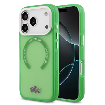 Apple iPhone 17 Pro Case Lacoste Original Licensed M-Safe Charging Feature Iconic Crocodile Logo Frosted Cover Green